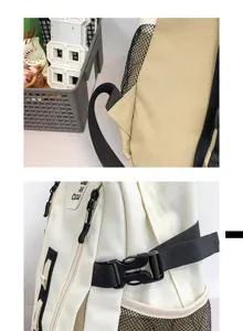 Canvas Rucksack Detailaufnahme mit seitlicher Netztasche, schwarzem Gurt und robuster Schnalle.
