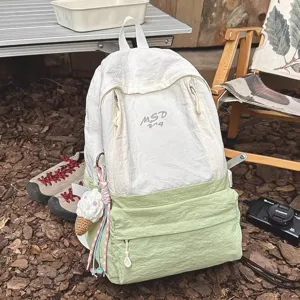 Large capacity casual canvas backpack with cute ice cream pendant for outdoor travel student