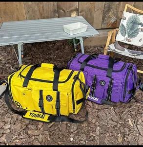 Large capacity travel duffel bag waterproof sports gym bag with multiple pockets yellow purple