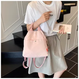 Stylish Canvas Casual Backpack Women Minimalist School Bookbag Pink Travel Daypack Daily