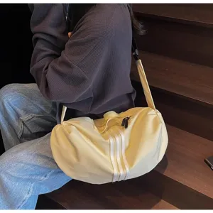 Light yellow casual crossbody duffel bag, large capacity gym sports travel shoulder bag.
