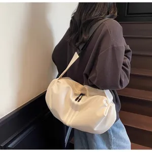 Casual white crossbody travel bag, large capacity duffel for women, ideal for yoga and sports.