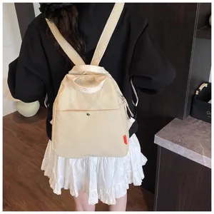 Casual canvas backpack for women minimalist style daily travel school bag beige color