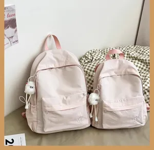 Ins style solid color casual backpack, lightweight school bag for women and students. Detail.