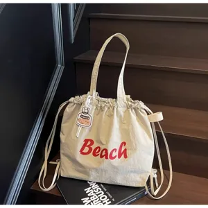Sac bandoulière en nylon décontracté pour femme sac à cordon léger grand sac fourre-tout