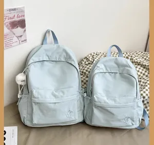 Casual solid color school backpack for students, lightweight travel daily daypack, detail view