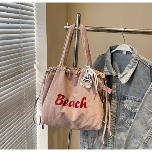 Sac cabas en nylon decontractuel pour femme sac porte epaule leger avec cordon ajustable