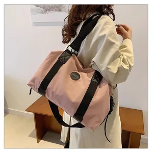 Pink travel duffel bag large capacity waterproof shoulder bag for women daily fitness use