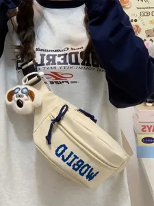 Casual canvas chest bag for women and men, stylish crossbody sling bag with letter print.