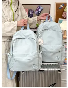 Casual solid color backpack for students lightweight travel school bag light blue daily use
