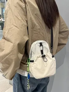 Korean Style Lightweight Nylon Mini Backpack Crossbody Bag For Women Men Unisex Small Messenger Phone Bag Urban Street Casual Bag With Pendant