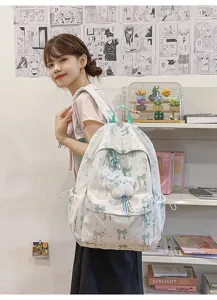 Japanese style large capacity canvas backpack for students cute bow print school bag