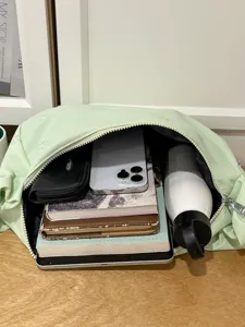 Mint green puffy crossbody cloud bag, large capacity casual shoulder bag for women daily commute.