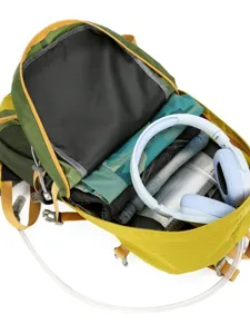 Lightweight 35L outdoor hiking backpack in green and yellow with large capacity for camping