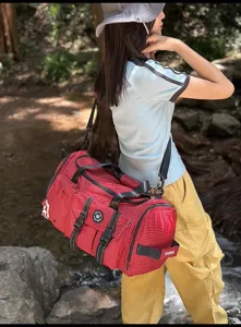 Red plaid travel duffel bag large capacity gym fitness bag for women and men outdoor use