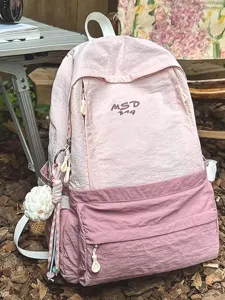 Women Large Capacity Contrast Color Nylon Backpack Lightweight Waterproof Outdoor Travel Backpack For College School Students