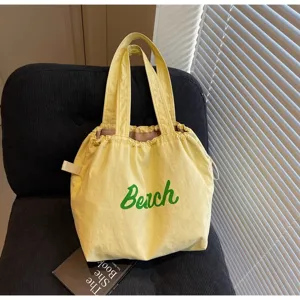 Bolso tote de lona amarilla para mujer, bolso de hombro de gran capacidad, bolsa de viaje casual.