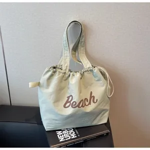 Bolso tote de lona ligero para mujer, bolso de hombro de viaje estilo japonés con cordón.