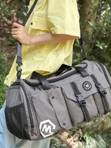 Large Capacity Nylon Plaid Travel Bag Multifunctional Sports Gym Duffel Weekend Bag Wet Dry Separation Handbag Backpack For Men Women