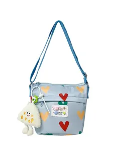 Cute canvas shoulder bag for women summer fresh heart print casual crossbody bucket bag