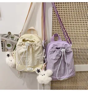 Kleiner Kordelzug Rucksack Canvas Freizeittasche fuer Damen und Maedchen toll leicht