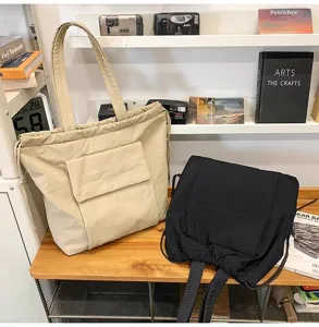Effen kleur trekkoord shopper, stijlvolle schoudertas voor dagelijks pendelen en yoga.