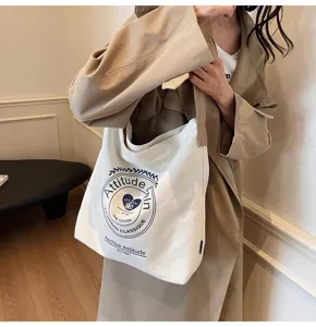 Canvas tote bag for women, large capacity casual single shoulder crossbody handbag.