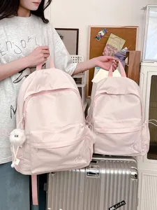 Solid color casual versatile school backpack, lightweight nylon travel bookbag for students.