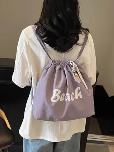 Sac a dos de voyage en nylon style coreen cordon de serrage decontracte grande capacite violet