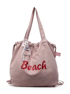 Sac cabas de loisirs en nylon style coréen femme léger sac à dos cordon rose grand
