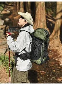 Large capacity outdoor hiking backpack for men, waterproof travel daypack for camping and trekking.