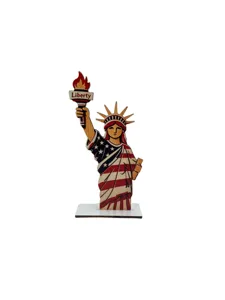 Wooden Statue of Liberty Desktop Ornament Independence Day Table Decor Flag Print Craft