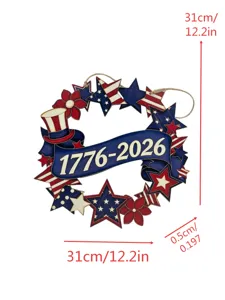 Independence Day wooden hanging sign with US flag stars and 1776-2026 patriotic design 31cm