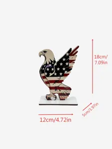 Independence Day wooden bald eagle ornament with American flag print desktop decor.