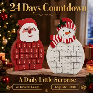 Wooden Christmas Advent Calendar House With 24 Drawers For Countdown Decoration Santa Claus Snowman Pattern Desktop Ornament Gift