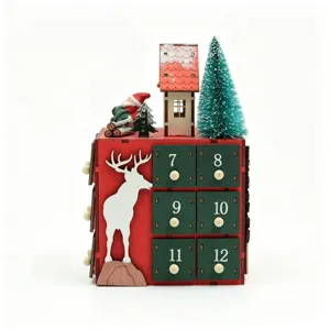 Wooden Christmas advent calendar storage box holiday home decor festive tabletop ornament