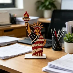 American Independence Day Wooden Statue Of Liberty Tabletop Decor National Flag Print Desktop Ornament For Holiday Party