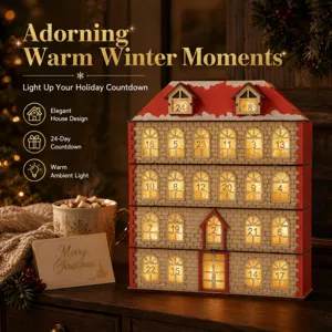 Christmas LED Wooden Advent Calendar House 24 Days Countdown Warm Light Holiday Gift Decor.