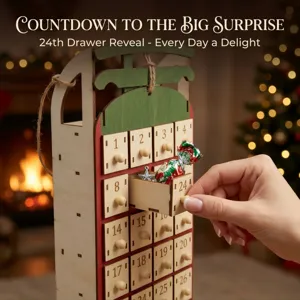 Wooden Sleigh Advent Calendar with 24 Numbered Drawers Christmas Countdown Hanging Decor