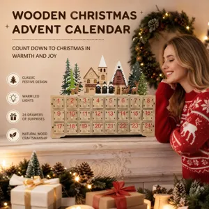 Wooden Christmas Advent Calendar with 24 drawers and LED lights for holiday decoration.
