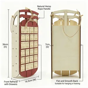 Wooden Christmas advent calendar with 24 drawers, sled design holiday decoration for home hanging.