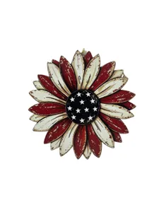 Detailed view of the American patriotic sunflower hanging sign with vintage red, white and blue design.