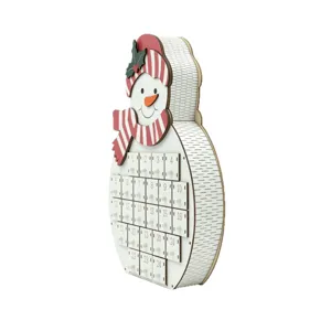 Wooden Christmas advent calendar with 24 drawers snowman shaped holiday countdown decoration.