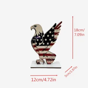 Independence Day wooden bald eagle tabletop ornament with American flag print, 18x12x5cm