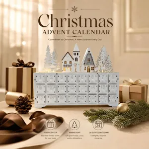 Wooden Christmas advent calendar 24 drawers countdown decoration with LED lights main image