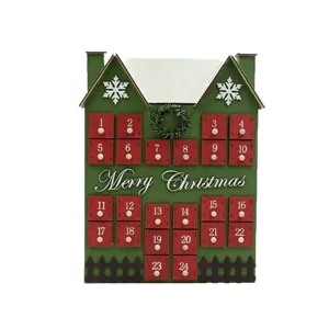 Calendario de Adviento de Navidad de Madera Casa con Cajones Múltiples Cuenta Regresiva Adorno de Escritorio Regalo