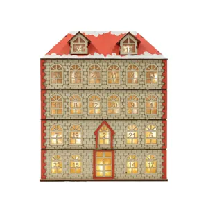 Illuminated Wooden Christmas Advent Calendar LED House Holiday Desktop Decoration