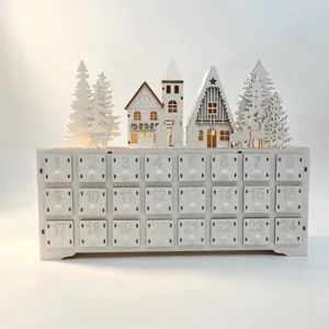 Wooden Christmas Advent Calendar with 24 Drawers LED Light German Village Countdown Holiday Decor