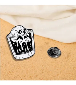 Gothic skull in glass enamel pin punk spooky black and white metal brooch badge accessory