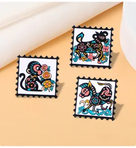 Chinesisches Tierkreiszeichen Emailliertes Pin Set, Briefmarken Metall Brosche für Kleidung.